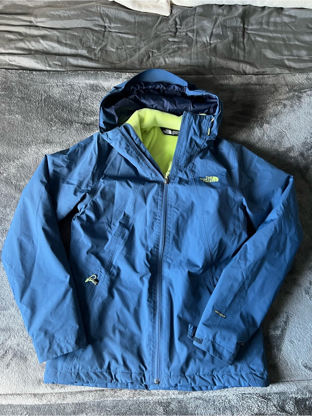 The North Face Blue Ski Jacket with Neon Green Lining